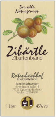 Rotenbachhof Edelobstbrände Zibärtle 0,5 Liter 44% Vol. Deutschland Schwarzwald Obstbrand