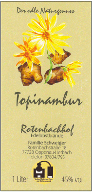 Rotenbachhof Edelobstbrände Topinambur 45% Vol.- 1 Liter Deutschland Schwarzwald Obstbrand